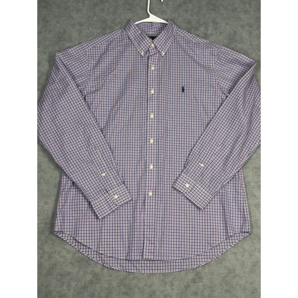 Polo Ralph Lauren Shirt Mens XL Classic Fit Blue Pink Plaid Cotton Button Down